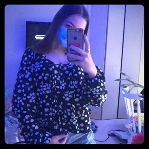 Black Long Sleeve Button Up Shirt With Daisies